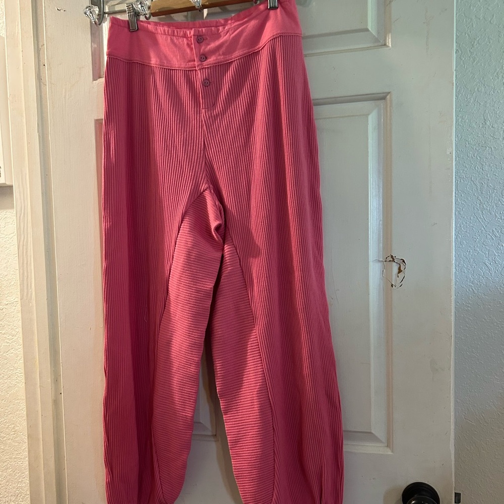 Free People Pink Ribbed Jogger Pants
